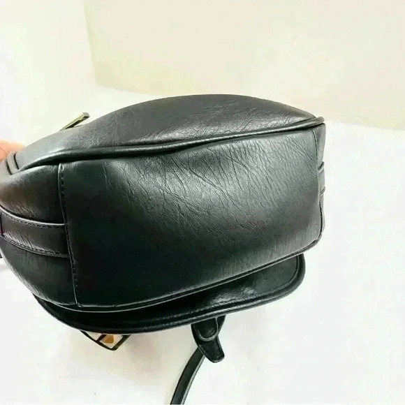 MMS Black Faux Leather w/ Gold Studded Hardware Adjustable Strap Crossbody Bag - Picture 15 of 15